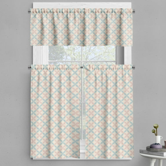 Ambesonne Floral Valance & Curtain, Pastel Color Motifs, 55"x45", Cream Salmon Pale Blue