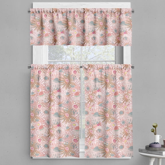 Ambesonne Floral Valance & Curtain, Pastel Echinacea Flowers Art, 55"x24", Blush and Cadet Blue