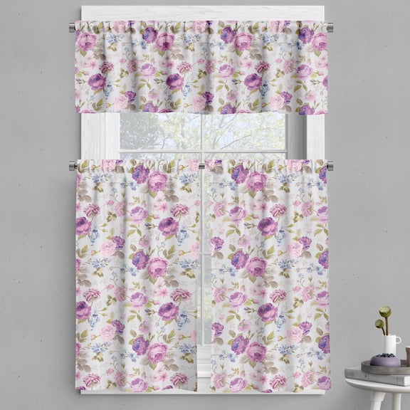 Ambesonne Floral Valance & Curtain, Pastel Tones Leaves, 55"x36", Lilac Green Pale Blue