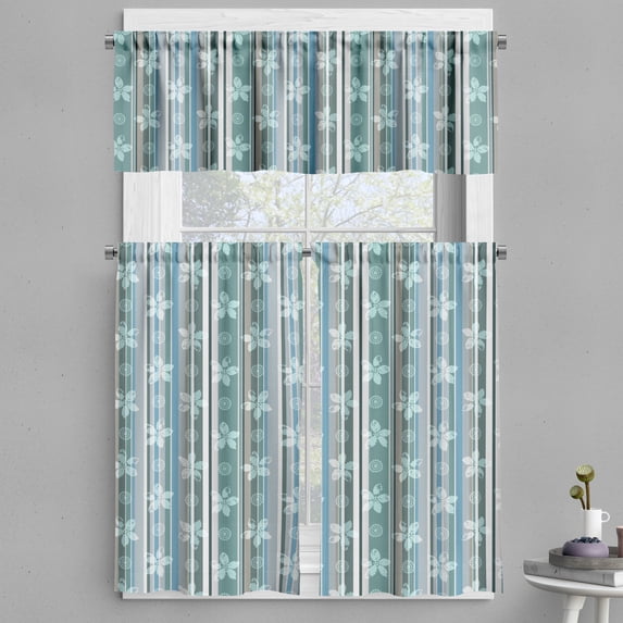 Ambesonne Floral Valance & Curtain, Retro Cold Toned Stripes, 55"x24", Multicolor