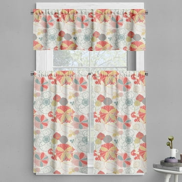 Ambesonne Floral Valance & Curtain, Retro Warm Colored Fall, 55"x24", Coral Yellow Grey