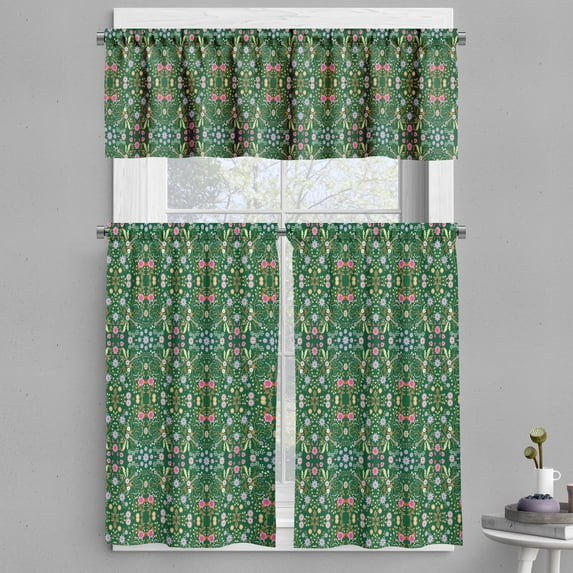 Ambesonne Floral Valance & Curtain, Rhythmic Flowers Arrangement, 55"x24", Hunter Green and Multicolor