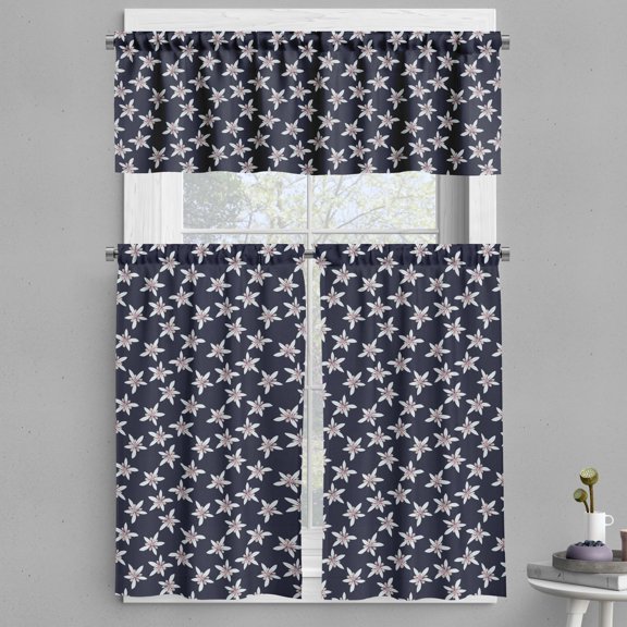 Ambesonne Floral Valance & Curtain, Romantic Cocoa Flowers Art, 55"x30", Dark Blue Grey and Tan