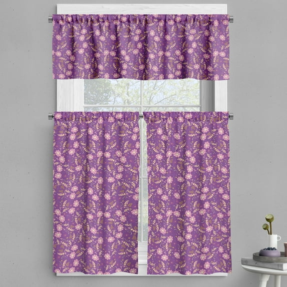 Ambesonne Floral Valance & Curtain, Romantic Nature Pattern, 55"x24", Pale Pink Marigold