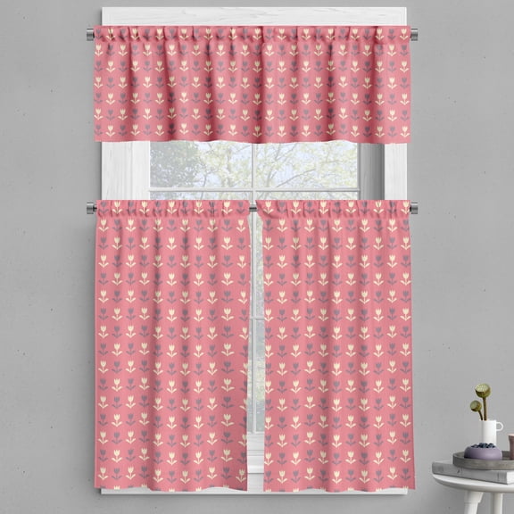 Ambesonne Floral Valance & Curtain, Romantic Tulip Flowers, 55"x30", Purple Cream Pale Pink