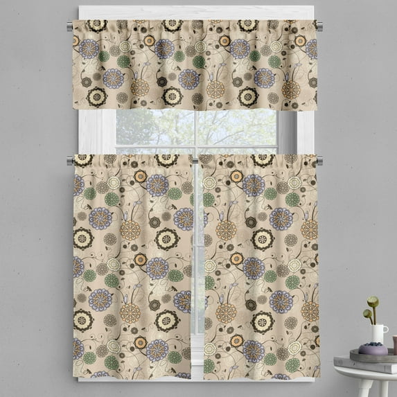 Ambesonne Floral Valance & Curtain, Round Flower, 55"x36", Multicolor