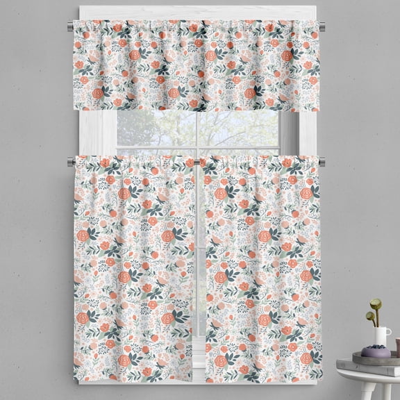Ambesonne Floral Valance & Curtain, Shabby Nature Botanical, 55"x30", Almond Green Salmon