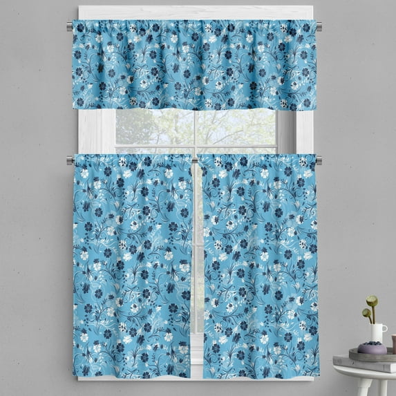 Ambesonne Floral Valance & Curtain, Shabby Plant Petals, 55"x24", Dark Blue White