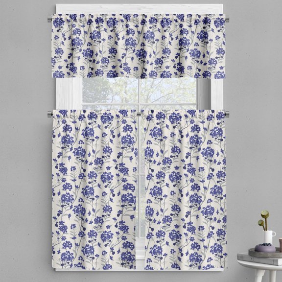 Ambesonne Floral Valance & Curtain, Simplistic Gracious Flowers, 55"x36", Pale Grey and Dark Lavender