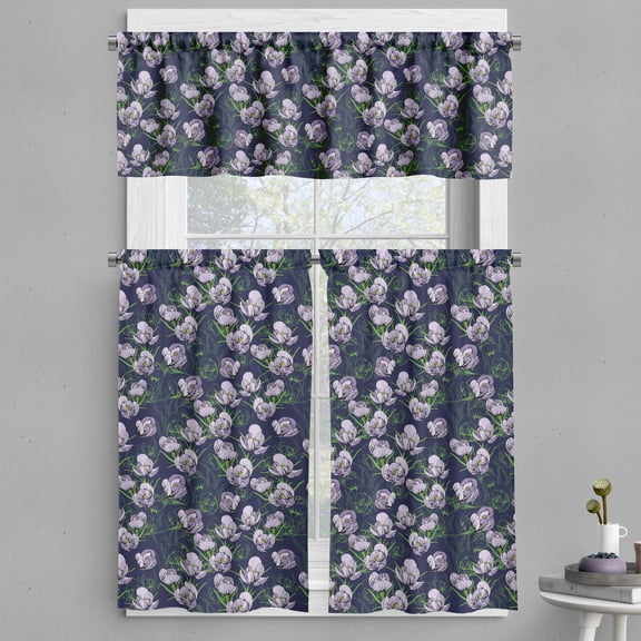 Ambesonne Floral Valance & Curtain, Snowdrops Galanthus Flowers, 55"x24", Mauve Indigo and Green