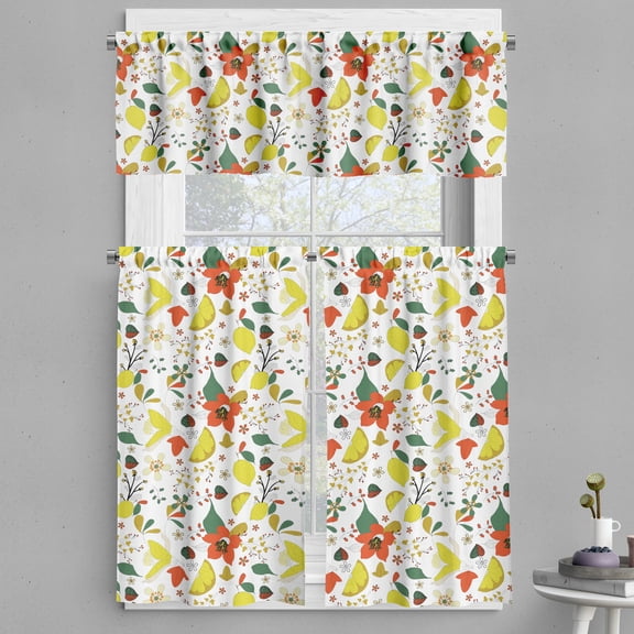 Ambesonne Floral Valance & Curtain, Spring Lemons Leaves, 55"x36", Red Yellow Forest Green