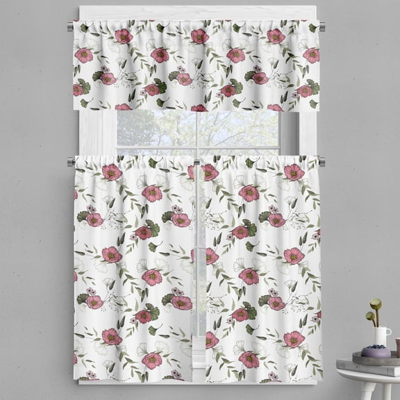 Ambesonne Floral Valance & Curtain, Spring Sketch Flower Print, 55"x24", White Dried Rose