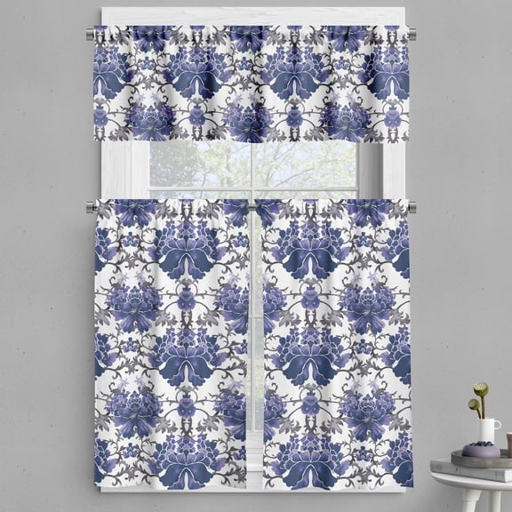 Ambesonne Floral Valance & Curtain, Symmetrical Oriental Nature, 55"x45", Lavender Dark Purple