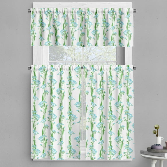 Ambesonne Floral Valance & Curtain, Vertical Leafy Flower Strips, 55"x24", Fern Green Sky Blue