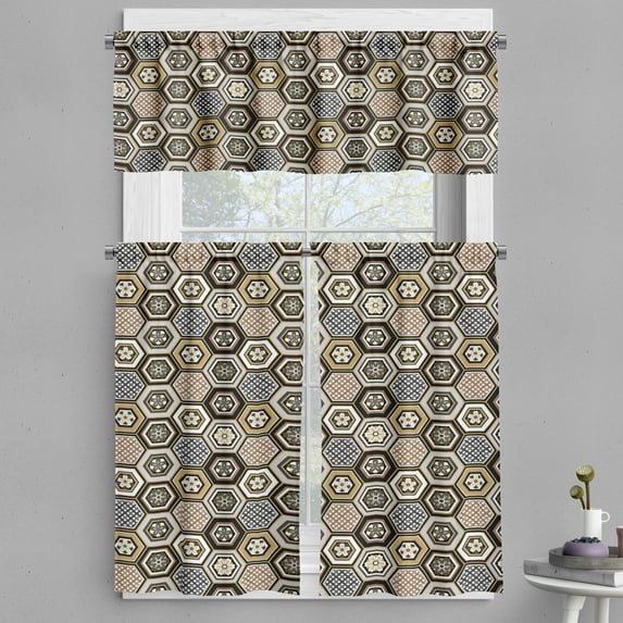 Ambesonne Floral Valance & Curtain, Victorian Damask Rococo, 55"x24", Pale Coffee Warm Taupe