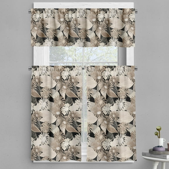 Ambesonne Floral Valance & Curtain, Vintage Plant Soft Color, 55"x30", Tan Black
