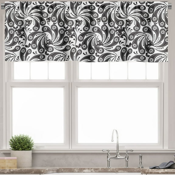 Ambesonne Floral Valance Pack of 2, Abstract Achromatic Flowers, 54"X12", Dark Brown and White