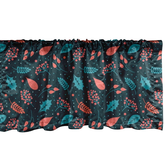 Ambesonne Floral Valance Pack of 2, Abstract Berries Leaves Plot, 54"X18", Salmon Sea Blue Dark Teal
