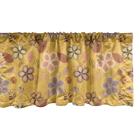 Ambesonne Floral Valance Pack of 2, Abstract Botany Flora Leaves, 54"X18", Earth Yellow Multicolor
