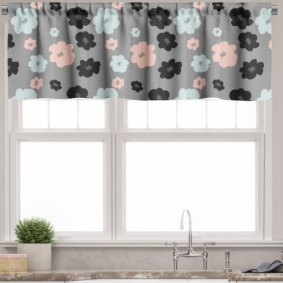 Ambesonne Floral Valance Pack of 2, Abstract Peony Blossoms Art, 42"X12", Peach Pale Blue