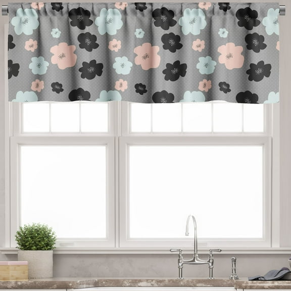 Ambesonne Floral Valance Pack of 2, Abstract Peony Blossoms Art, 54"X12", Peach Pale Blue
