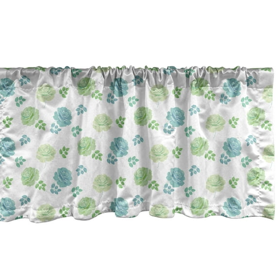 Ambesonne Floral Valance Pack of 2, Art Rose Flowers and Leaves, 54"X18", Green Slate Blue