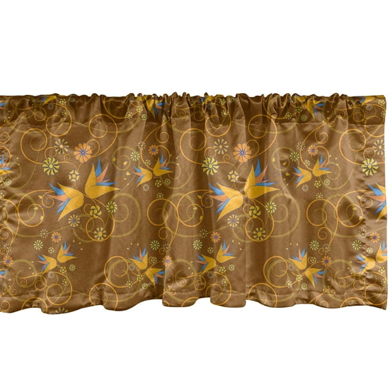 Ambesonne Floral Valance Pack of 2, Bellflower and Swirls, 54"X18", Ginger Orange