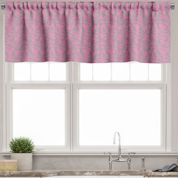 Ambesonne Floral Valance Pack of 2, Big Grey Flowers Petals, 42"X18", Pink and Grey