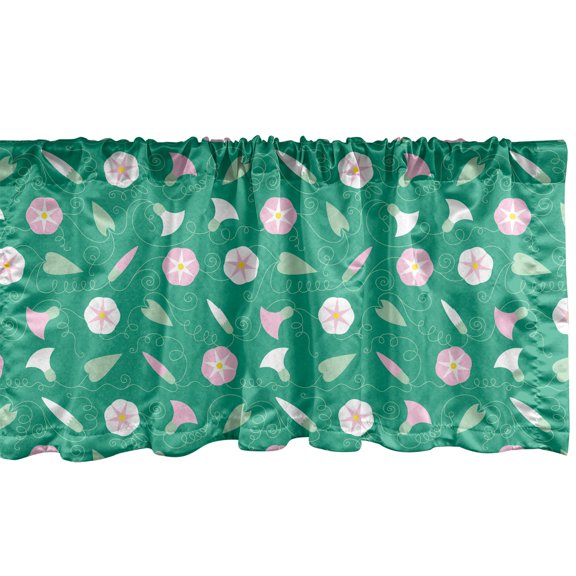 Ambesonne Floral Valance Pack of 2, Bindweeds Leaves Stripes Art, 42"X18", Shamrock Green White