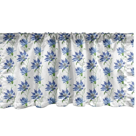 Ambesonne Floral Valance Pack of 2, Blooming Cornflowers Design, 54"X18", White Ceil Blue