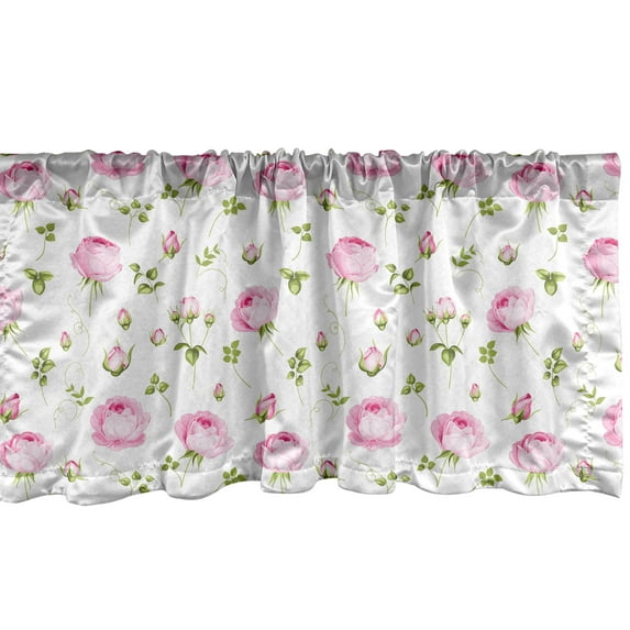 Ambesonne Floral Valance Pack of 2, Blossoming Roses Vintage, 54"X12", Pink Olive Green