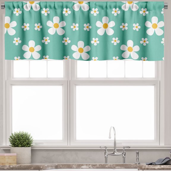 Ambesonne Floral Valance Pack of 2, Cartoon Chamomile Flowers, 54"X18", Cadet Blue White and Mustard