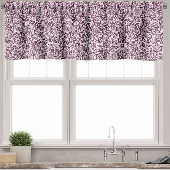 Ambesonne Floral Valance Pack of 2, Clutter of Roses in Monotone, 54"X18", Plum and White