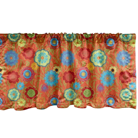 Ambesonne Floral Valance Pack of 2, Colorful Abstract Concept, 42"X18", Burnt Orange Multicolor