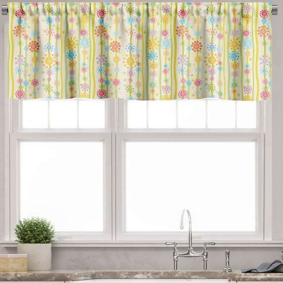 Ambesonne Floral Valance Pack of 2, Colorful Cartoon Style, 54"X18", Multicolor