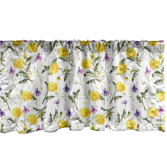 Ambesonne Floral Valance Pack of 2, Cota Tinctorias on Branches, 42"X18", Mustard Multicolor