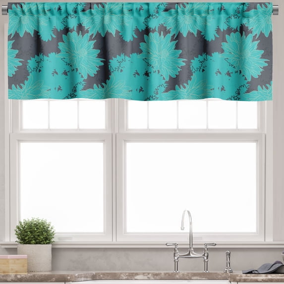 Ambesonne Floral Valance Pack of 2, Dahlia Blossom Petals Motif, 54"X12", Turquoise Grey