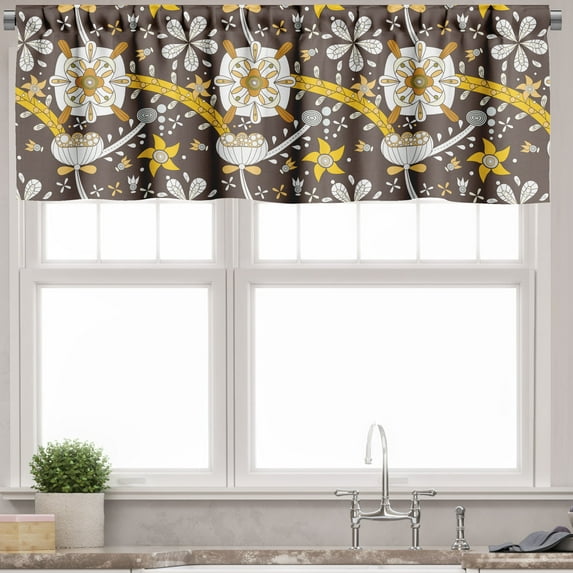 Ambesonne Floral Valance Pack of 2, Dry Lotus Flower Design, 54"X12", Multicolor