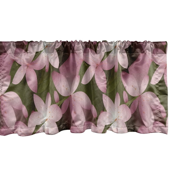 Ambesonne Floral Valance Pack of 2, Exotic Plumeria Flower Print, 54"X18", Olive Green Pale Pink