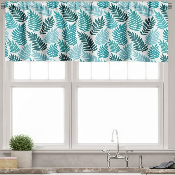 Ambesonne Floral Valance Pack of 2, Exotic Tropical Leaves Art, 42"X12", White Teal Seafoam