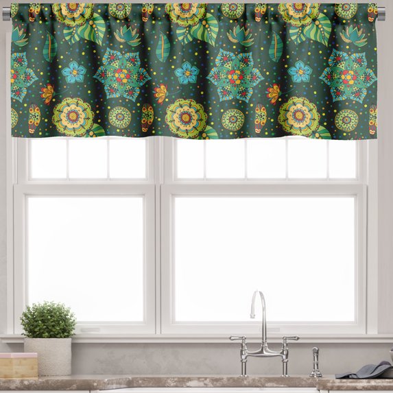 Ambesonne Floral Valance Pack of 2, Fantasy Colorful Flowers, 54"X12", Multicolor