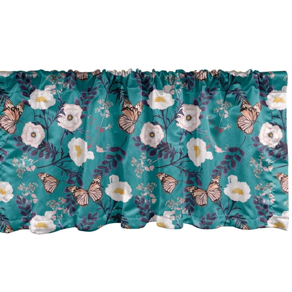 Ambesonne Floral Valance Pack of 2, Floral and Butterflies Art, 54"X12", Multicolor
