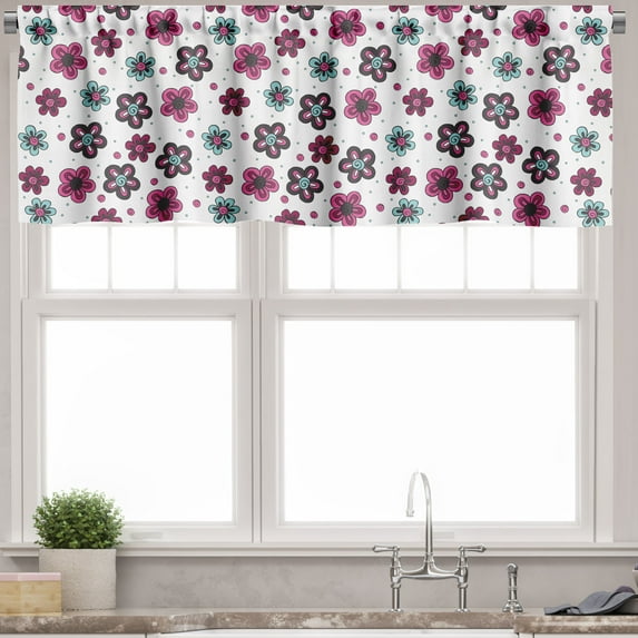 Ambesonne Floral Valance Pack of 2, Florets Buds Print Hippie, 42"X18", Pale Blue Magenta and Grey