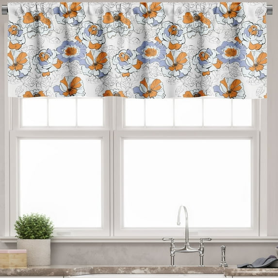 Ambesonne Floral Valance Pack of 2, Flourishing Spring Flowers, 54"X12", Lavender Blue Orange