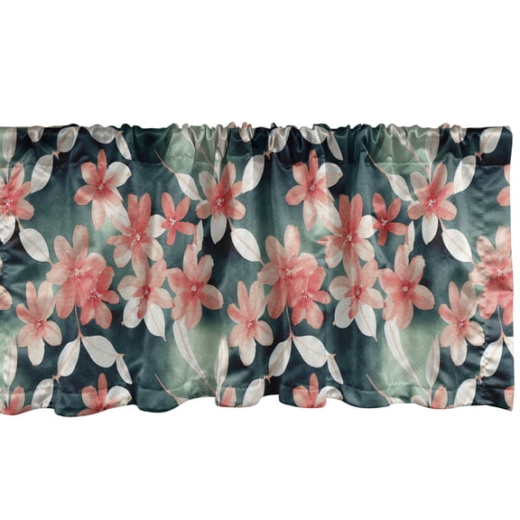 Ambesonne Floral Valance Pack of 2, Flower Illustration Leaves, 54"X18", Dark Coral Dark Teal