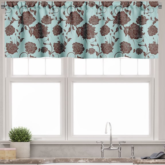 Ambesonne Floral Valance Pack of 2, Flower Ornaments Retro, 54"X12", Pale Blue Brown
