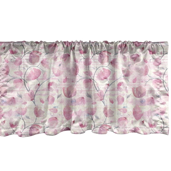 Ambesonne Floral Valance Pack of 2, Flower Petals Spring Pattern, 42"X12", Pink Blue Grey and Ivory