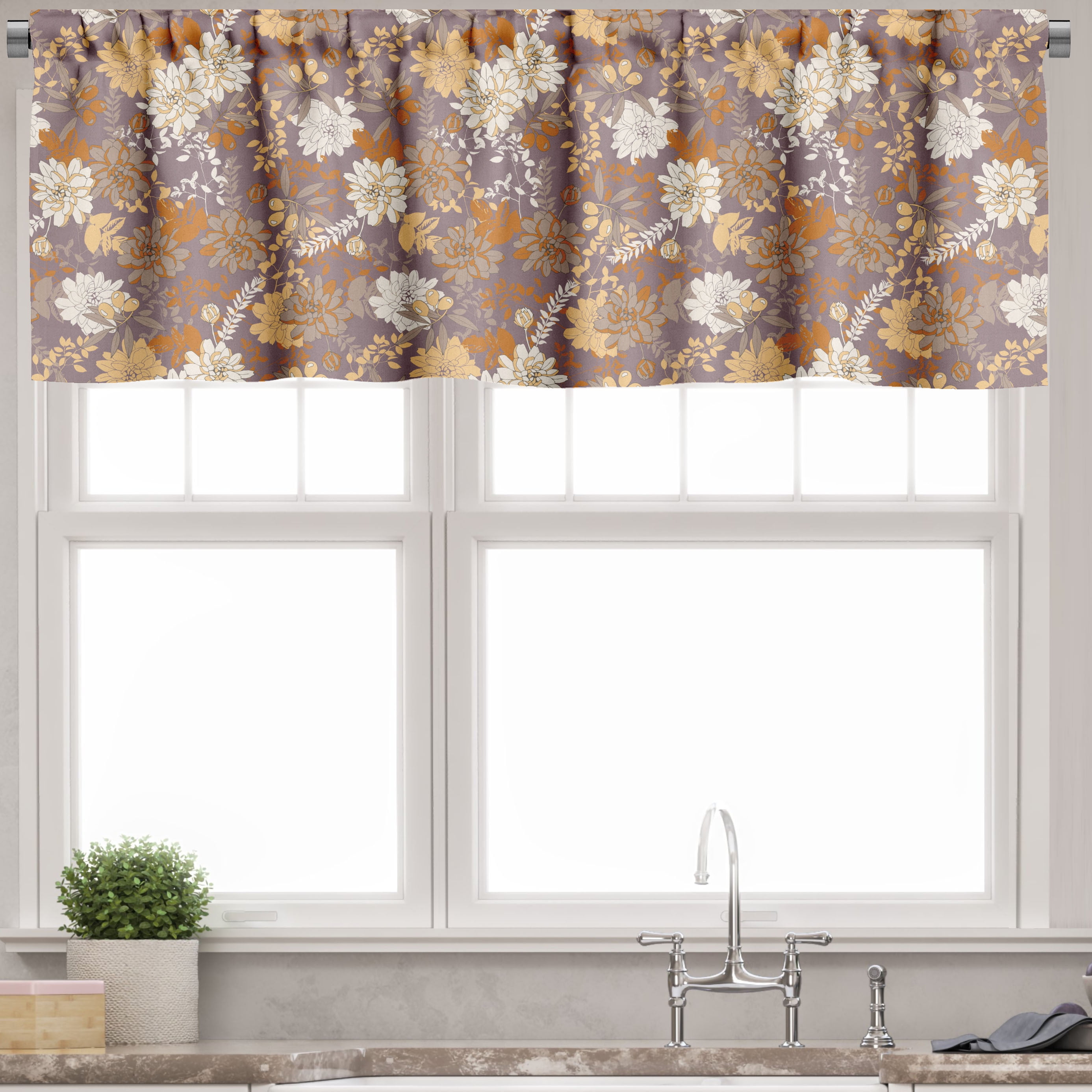 Multicolor Floral Satin Polyester Rod Pocket Valance Set