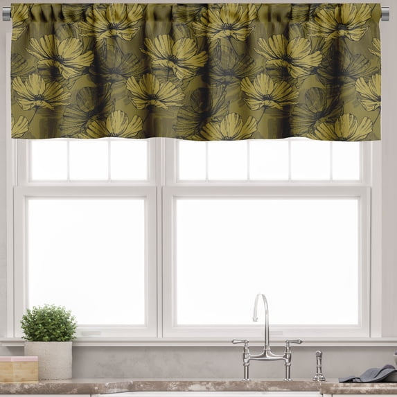 Ambesonne Floral Valance Pack of 2, Fowers in Earth Tones Art, 42"X12", Fawn Green Brown