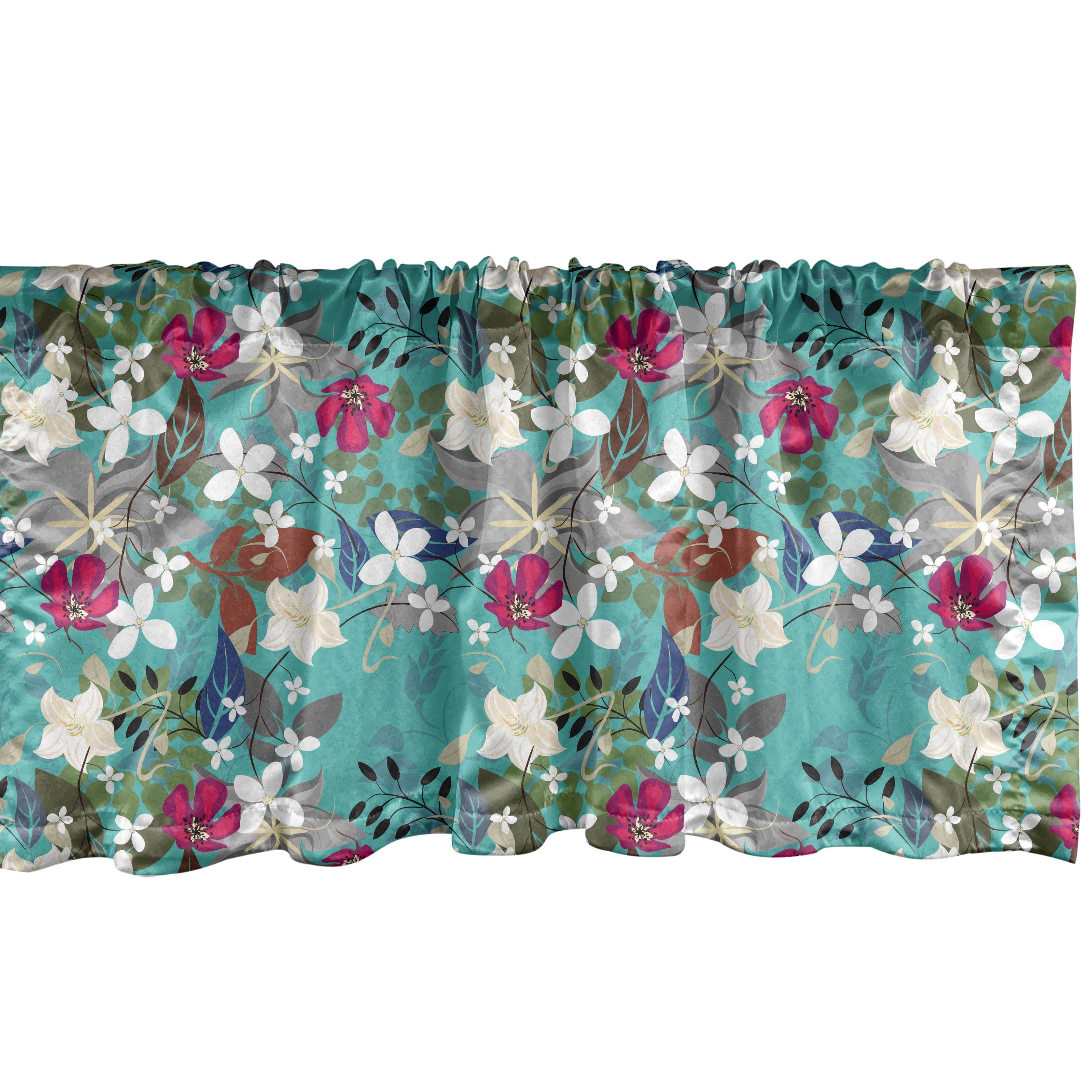 Peach Dark Coral Floral Satin Rod Pocket Valance Set